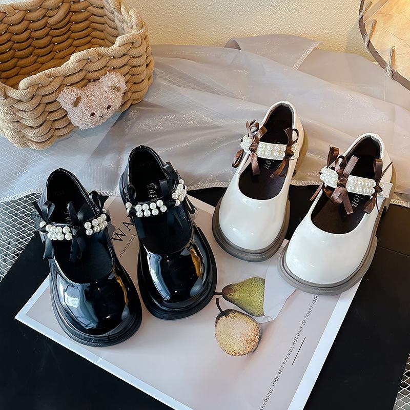 Girls' leather shoes 2025 spring and autumn new cute bow pearl princess shoes children's performance shoes fashion single shoes trend
