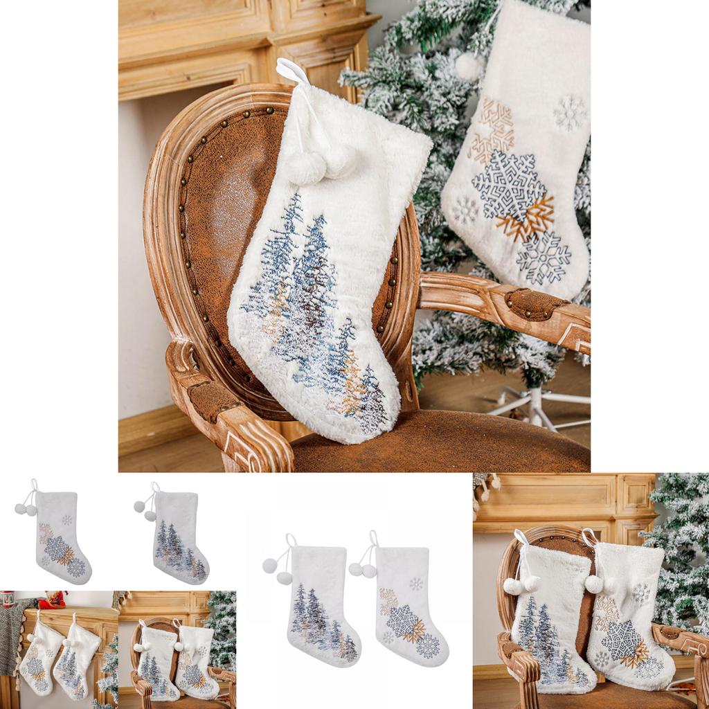 Cozy Christmas Decoration Sock With Beautiful Embroidery And Soft Pom Poms For Holidays