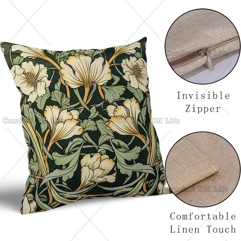 Green Pillow Covers 18x18 Inch Set of 2 Yellow and White Vintage Flower Pillowscase Cotton Linen Square Cushion Covers Decor