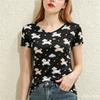 Cute Animal Pattern Women's T-Shirt Fashion V-neck Short Sleeve Tees Summer Loose Tops Daily Casual Comfortable Female Clothing