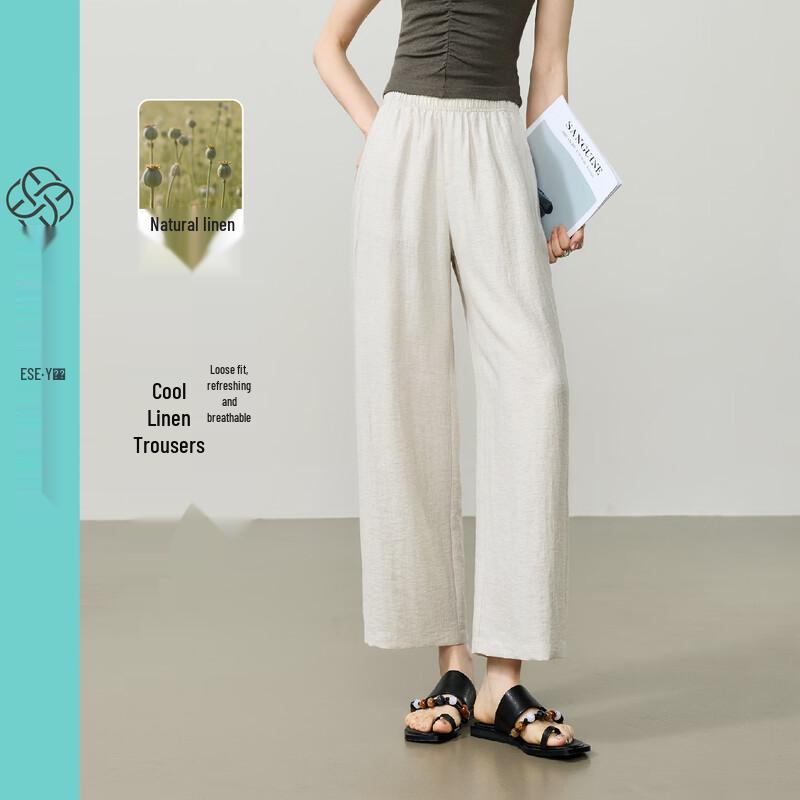 ESE-Y Women s Summer Thin Linen Blend Straight-Leg Cropped Pants 29