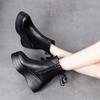 Leather Boots Women's Autumn and Winter New Thick-soled Muffin and Waterproof Countertop Side Zipper Short Boots Black Women's Boots