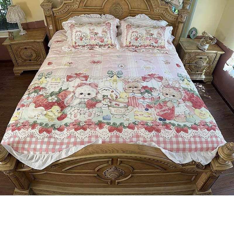 Cute Cartoon Lolita Pure Cotton Bedsheet and Duvet Cover Set – All-Cotton, Four-Piece Set