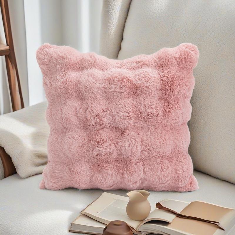 Nordic Modern Rabbit Plush Cushion Cover - Luxury Fur-like Texture, Square Sofa Cushion