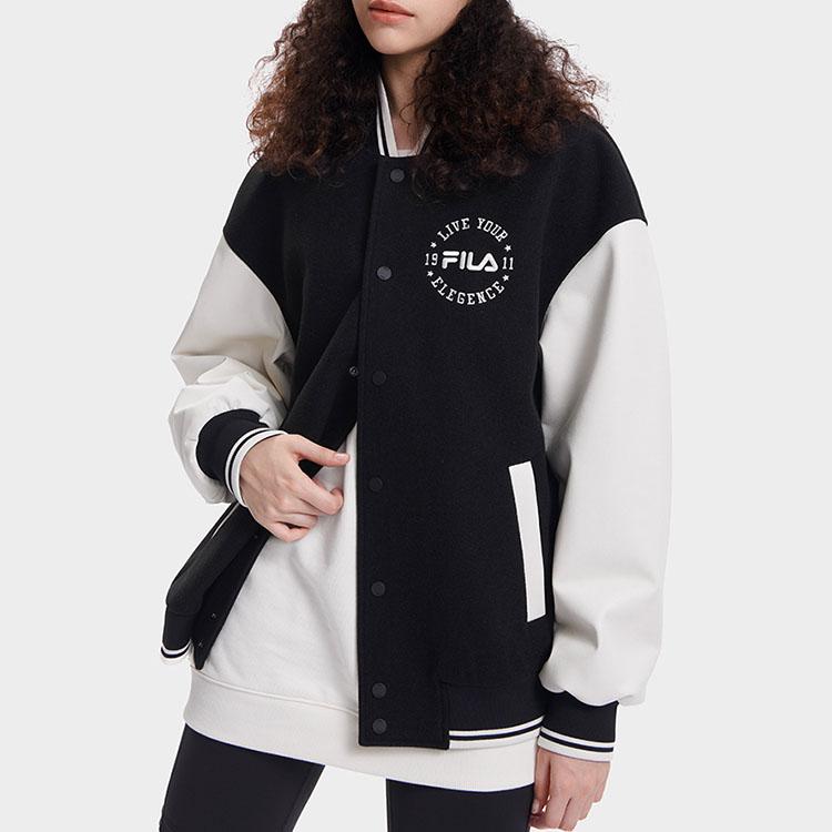 Fila 2023 Autumn New Woven Jacket Casual Loose New Snow Velvet Cotton Baseball Jacket Unisex Jackets Water-Milk-White F11U339702FIV