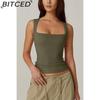 BITCED Women's Summer Square Neck Sleeveless Double-Layer Tank Top Basic Fitted T-Shirt