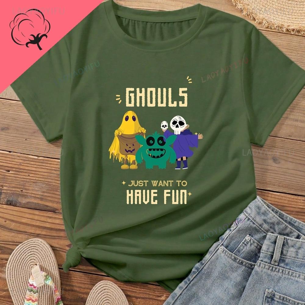 Ghouls Just Want To Have Fun - The Pattern of The Vintage Unisex's and WoUnisex's Shirt Is Printed On This Pure Cotton T-shirt.