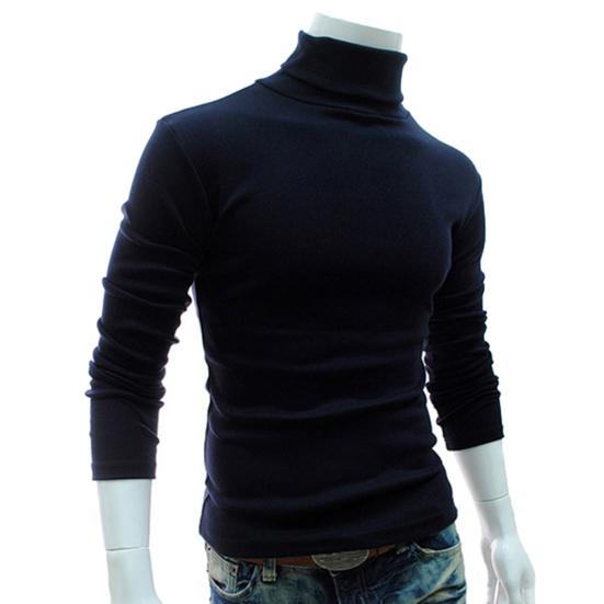 Herbst Herren Einfarbig Rollkragen Langarm Pullover Slim Gestrickt Pullover Top