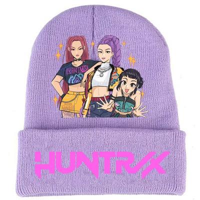 Kpop Demon Hunters Knitted Hat Set Cartoon Girl Cute Knit Cap Anime Fashion Children Winter Warm Accessories Gift