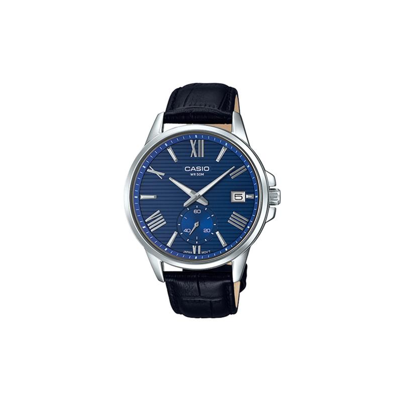 

Casio STANDARD series 50 meters waterproof quartz movement genuine leather strap Japanese and Korean watch men s watch blue dial MTP-EX100L-2A синій