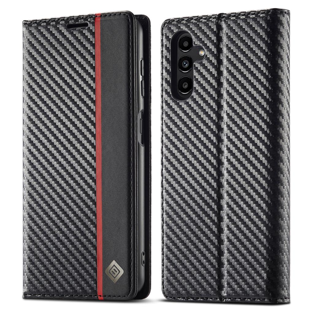 LC.IMEEKE For Samsung Galaxy S24 FE Case Carbon Fiber Texture Phone Cover Stand Card Holder