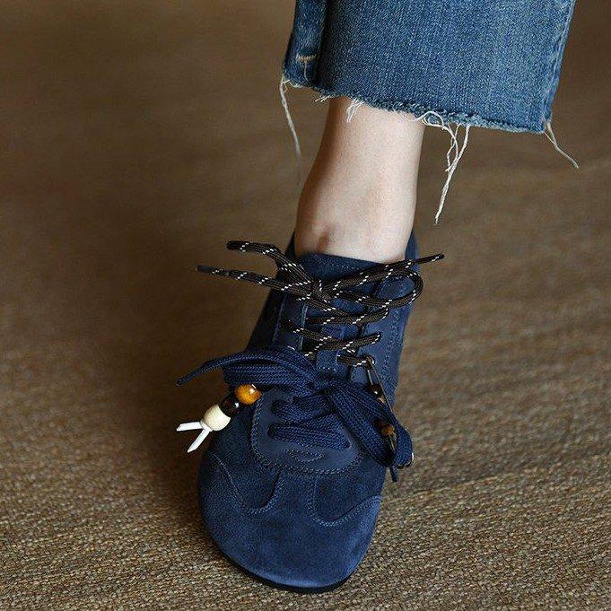 How ugly is it? Frosted cowhide blue Dexun shoes women's fashion casual shoes 2025 new autumn leather women's shoes single shoes