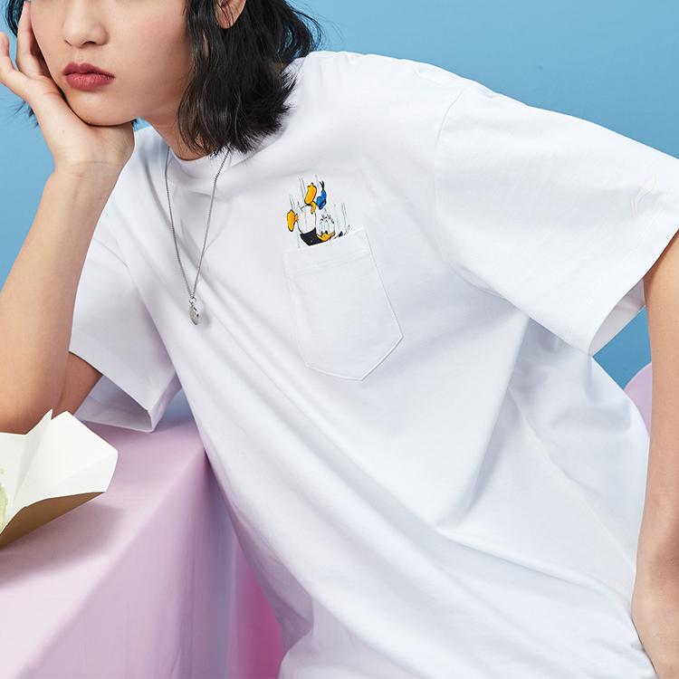 Li-Ning X Disney Crossover Sports Fashion Series Cartoon Print Oversized T-Shirt Women Tops White AHSR540-1