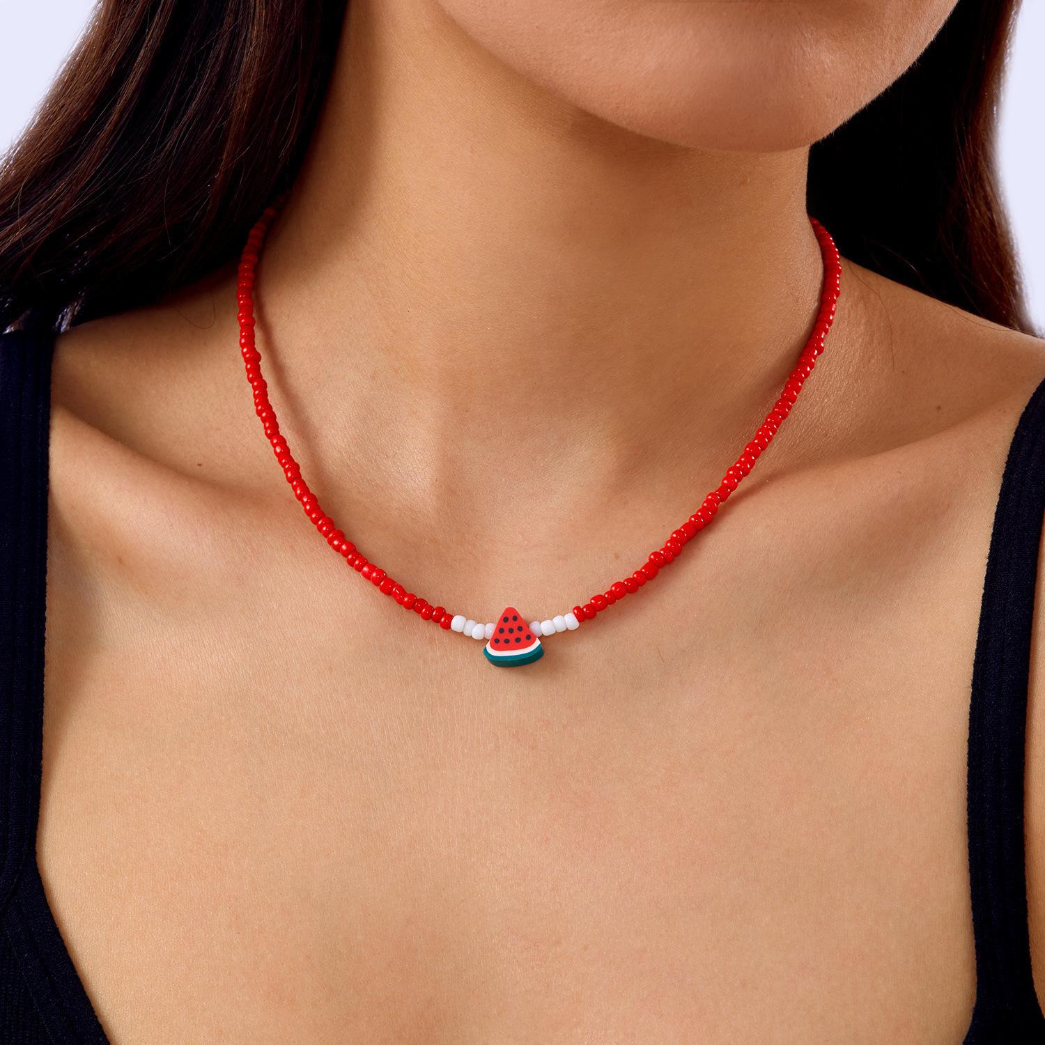 Japan and Korea small fresh watermelon sliced pearl necklace, light luxury simple niche design adjustable pearl necklace