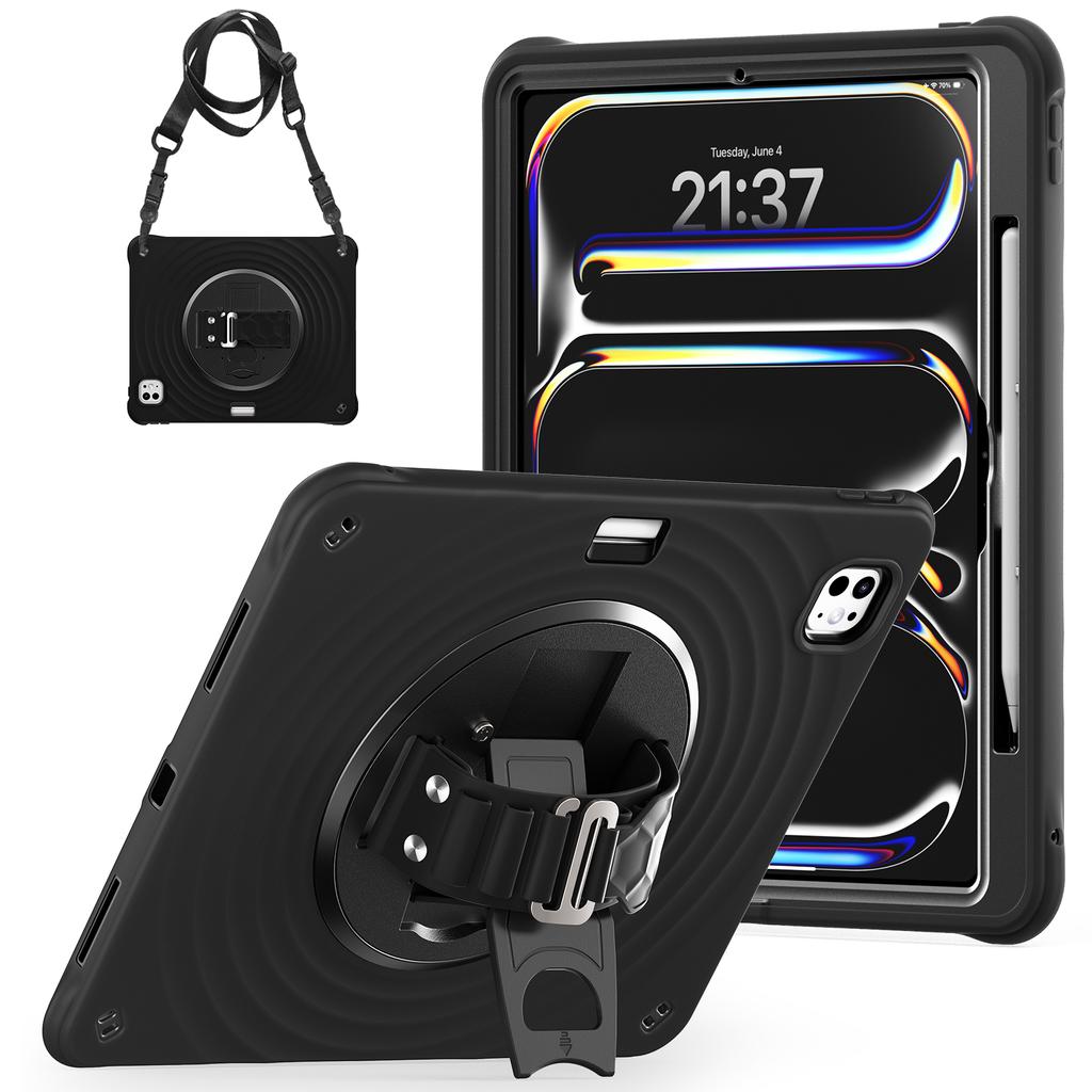 Für iPad Pro 13 (2024) Hülle Ständer Handschlaufe Tablet-Hülle mit Schultergurt