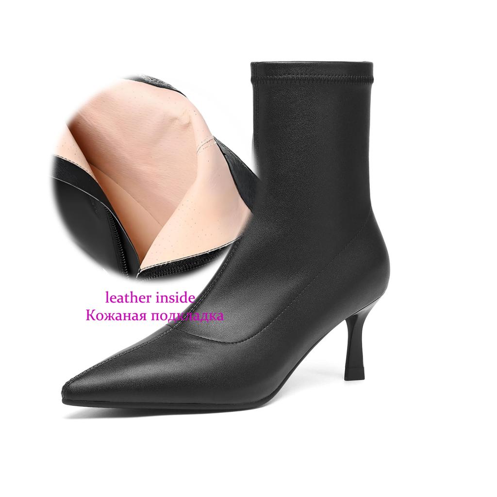 Krazing Pot Microfiber Pointed Toe Thin High Heels Modern Boots Size 42 Zip Women Elastic Ankle Boots