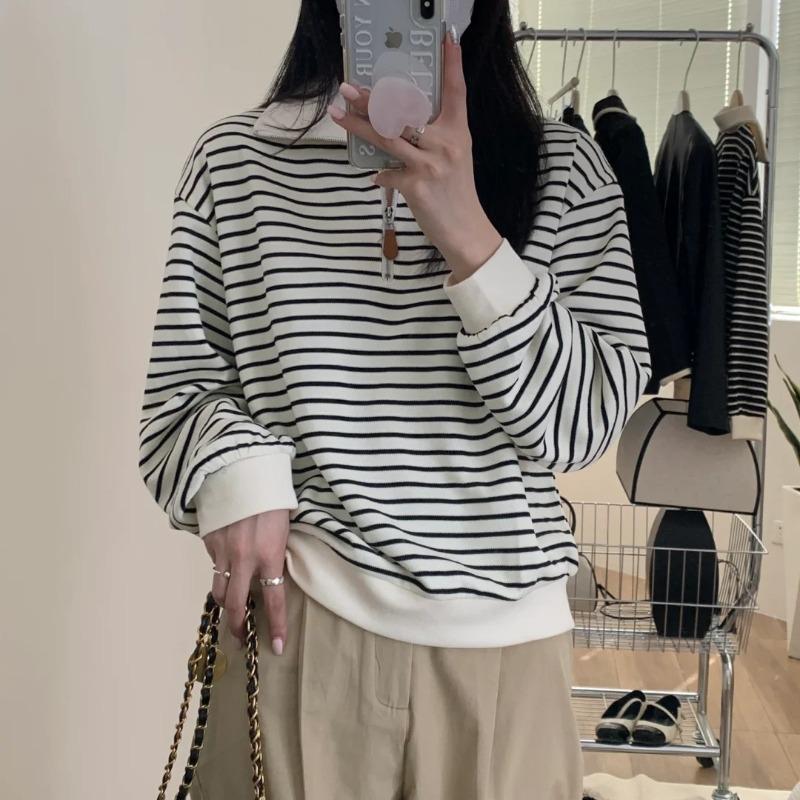 

Age-reducing striped contrasting top women s spring new design button-down lapel long-sleeved sweater L абрикосовый