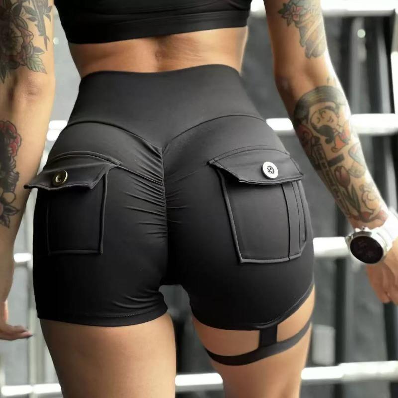 Women's Fitness Sports Yoga Women's Summer Naked Peach Buttocks Pocket Shorts