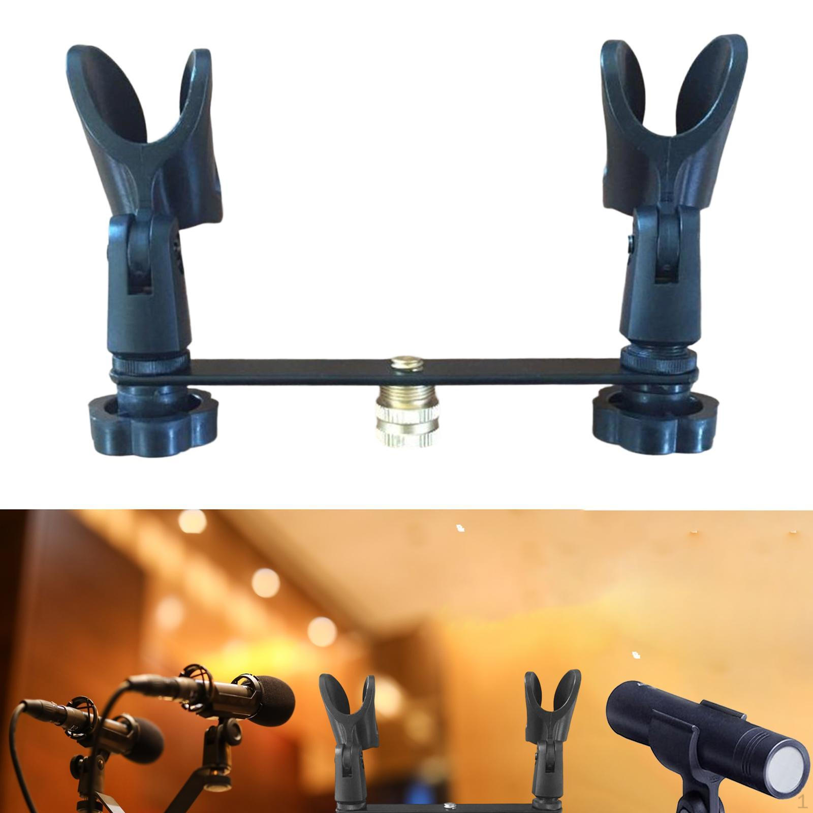 

Microphones Clips 180° Adjustable Black Universal 1 to 2 Mic Mount Compact Non Slip Attachment