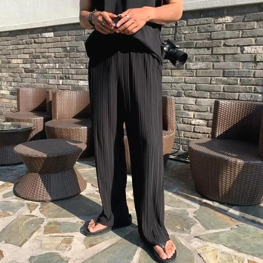 

Летние мужские свободные прямые брюки из шелка Ice Silk Casual Pants с драпировкой и девятью точками M чёрный