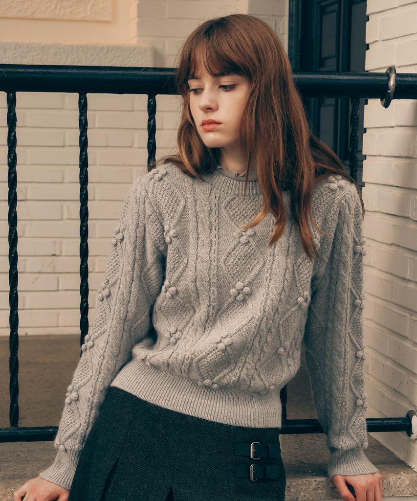 ROLAROLA Pompom Cable Knit Gray