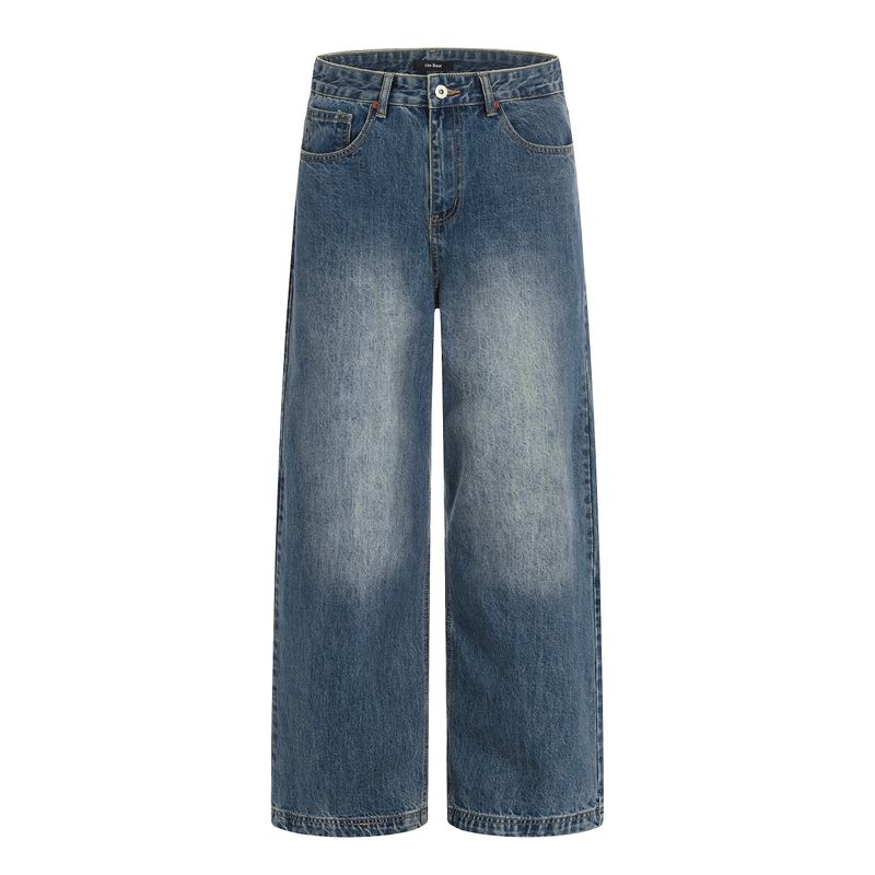 Kisko American Retro Cleanfit Washed Straight-Leg Jeans Unisex Trendy Loose Casual Versatile Pants