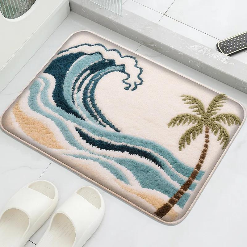 Flannel Material Floor Mat Household Absorbent Foot Mat Modern Mat Bathroom Small Carpet Machine Washable Retro Home Decorative