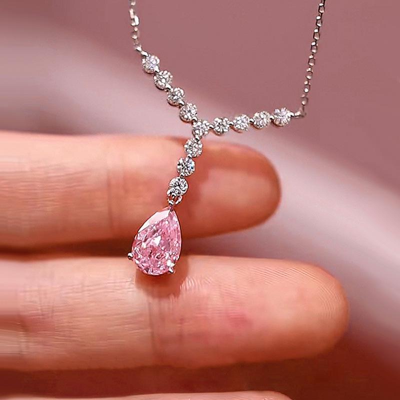 

Lulu Tong S925 Стерлинговое серебро Розовое бриллиантовое колье-капля с Y-образной подвеской и цепочкой для ключицы S925 Silver жёлтый/алмаз
