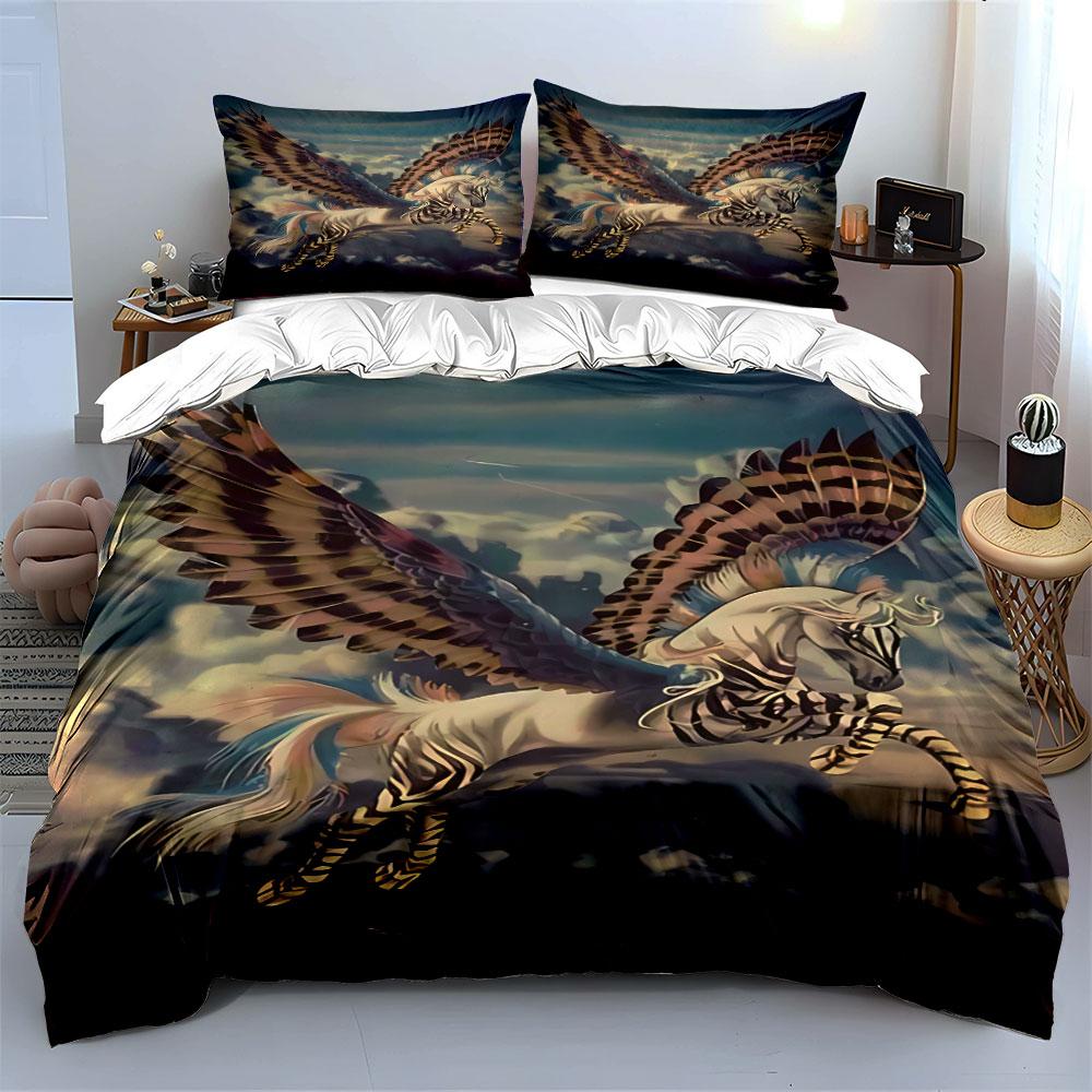 Winged horses with stripes. Bedding sets Duvet cover sets Duvet covers Pillowcases(1 * Duvet Cover 2 * Pillowcases, without duvet insert)