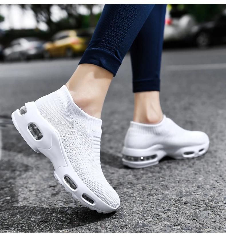 Fashion Women Sneakers 2025 Spring Flat Shoes Slip on Platform Sneakers for Women Black Breathable Mesh Sock Sneakers Shoes