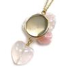 Cherry Rose Quartz Heart Rose Flower Pink Opal Pendant Natural Power A1125 Mother-of-Pearl Necklace, Stone, Stone,