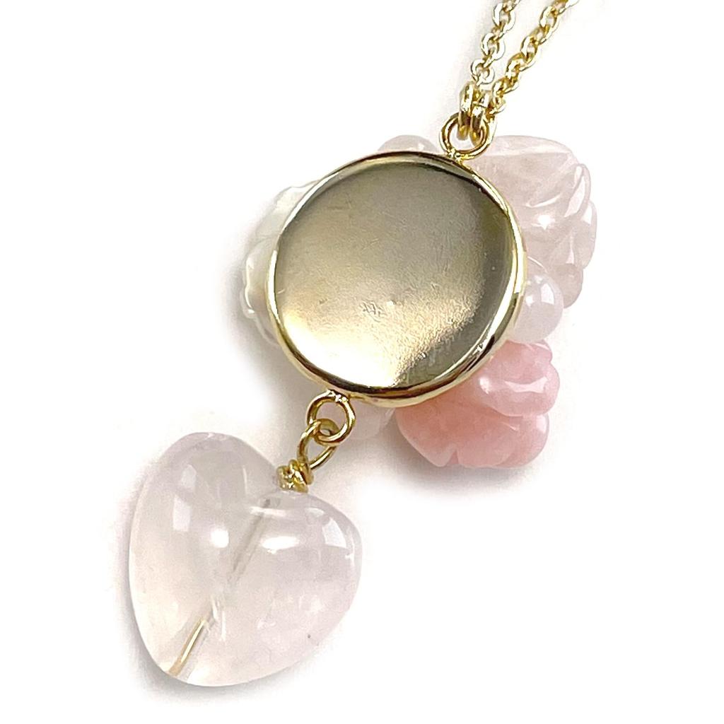 Cherry Rose Quartz Heart Rose Flower Pink Opal Pendant Natural Power A1125 Mother-of-Pearl Necklace, Stone, Stone,