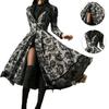 Long Sleeve Waist Tight Gothic Party Dress Lace Stitching Hem Floral Print Vintage