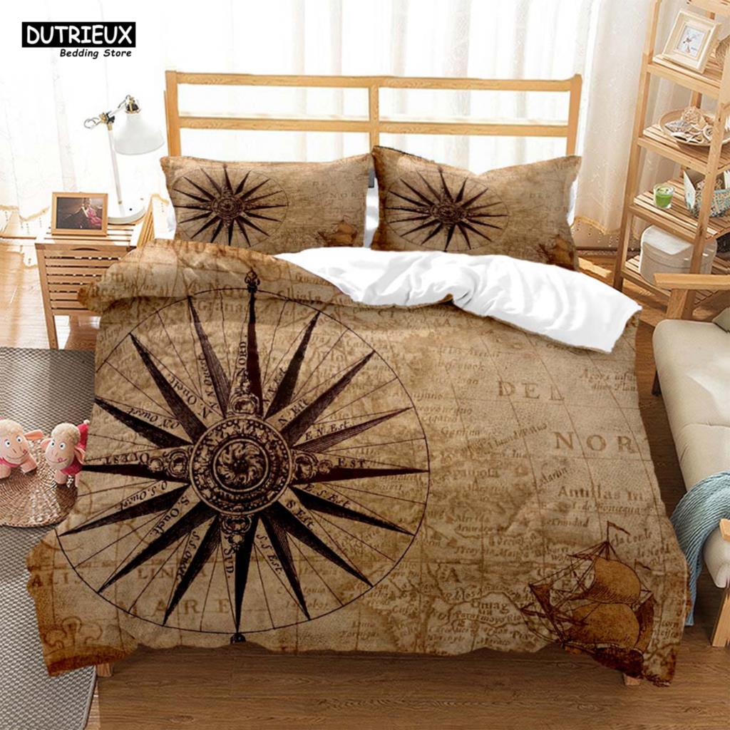 

Vintage Style Navigation Mapprinted Polyester Bedding Soft And Comfortable Customizable Comforter Bedding Sets EU single(135x200cm)