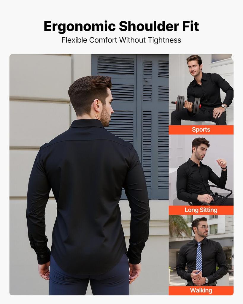 Men's Button Up Shirt, Mens Long Sleeve Wrinkle-free Button Down Dress Shirts, Slim Fit Soft Stretch Fabric for Business Casual or Formal, Work,