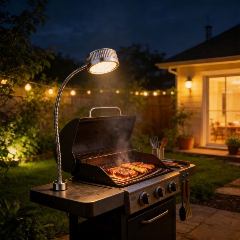 Magnetische wiederaufladbare BBQ-Leuchte mit 7 hellen LEDs, flexiblem Schlauch und 1200mAh Akku für Grillen, Camping und Angeln