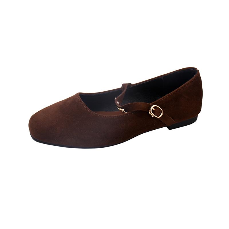 Square Heel Mary Jane Women's Shoes Spring and Autumn New Suede Shallow Mouth One Belt Retro Versatile Single Shoes
