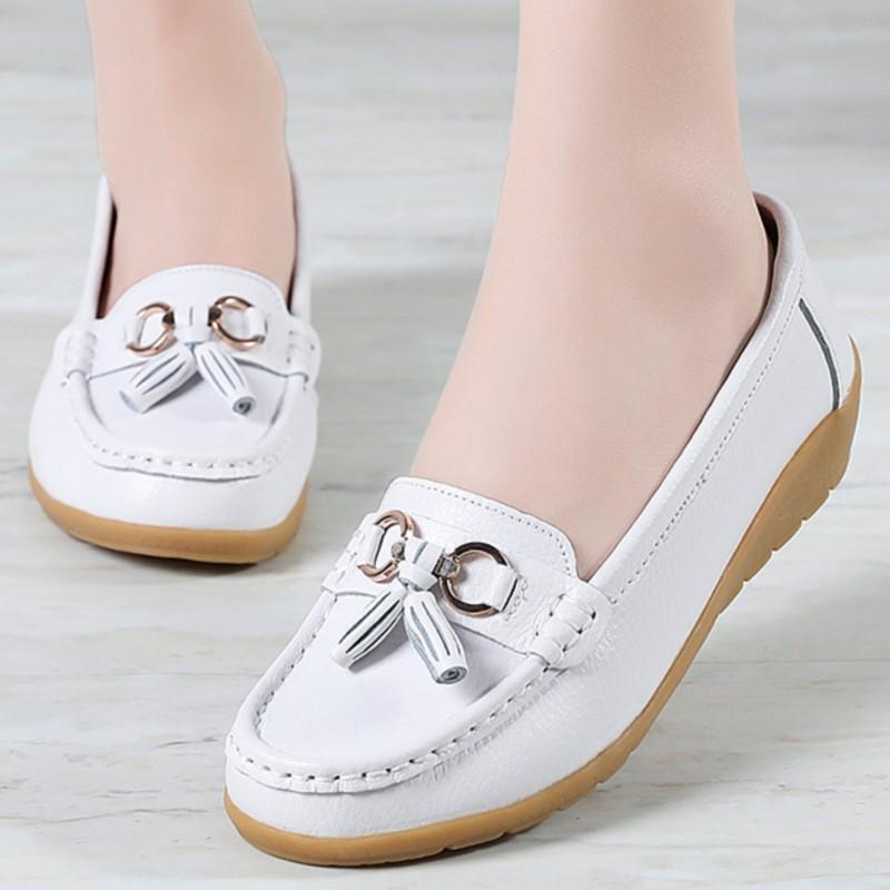 Echtes Leder Damen Flats Fashion Casual Damen Schuh Mokassins Schuhe Frau Slip On Flache Schuhe Schwarze Damenschuhe Übergröße