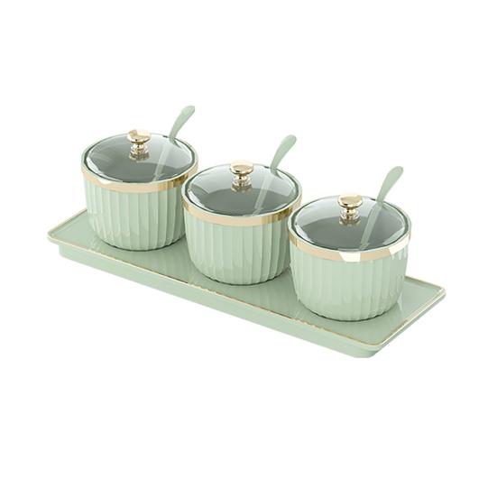 Spice Jars Independent Condiment Containers Transparent Acrylic Jars with Spoons Tray BPA-Free Plastic