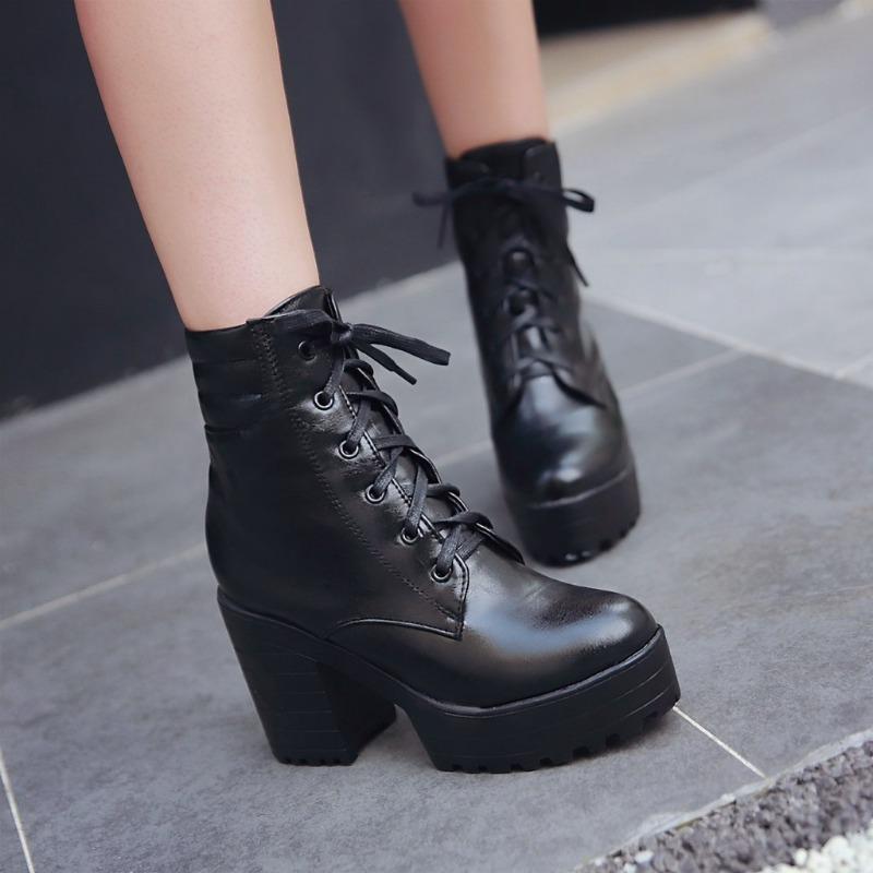 Women's Boots Ankle New High-quality Korean Version Spring and Autumn Winter Thick Heeled in White 9.5CM Square Heel Women Shoes