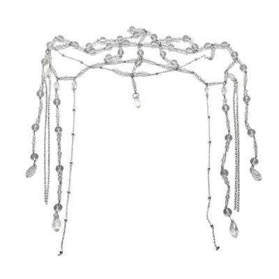 Correntes de Cabeça Femininas com Franjas Longas e Cristais em Gota d'Água Tiaras de Contas Transparentes para Testa Acessórios de Cabelo de Fada para Festas de Casamento