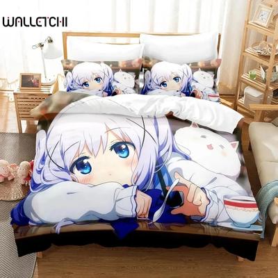 Anime Is the Order a Rabbit Bedding Set Duvet Cover Bed Set Quilt Cover Pillowcase Comforter King Queen Size Boys Adult