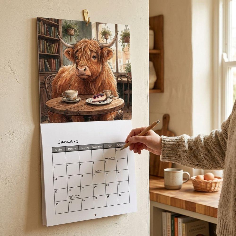 12-Month Cow Hanging Calendar Large Font Farm Animal Monthly Calendar New Year