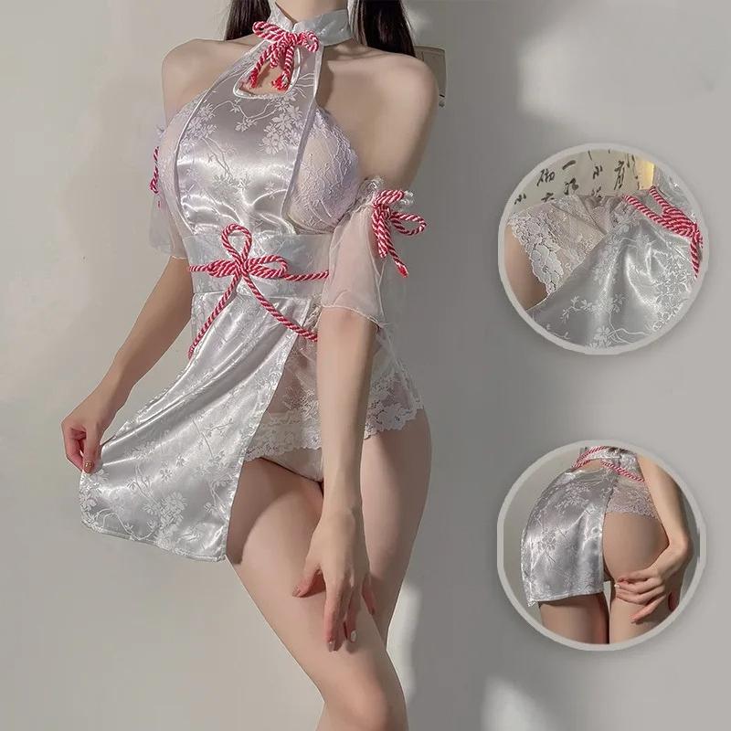 Sexy Lingerie Women Classical Cheongsam Dress Hanfu Cosplay Costumes Anime Perspective Charming Backless Porn Home Outfit