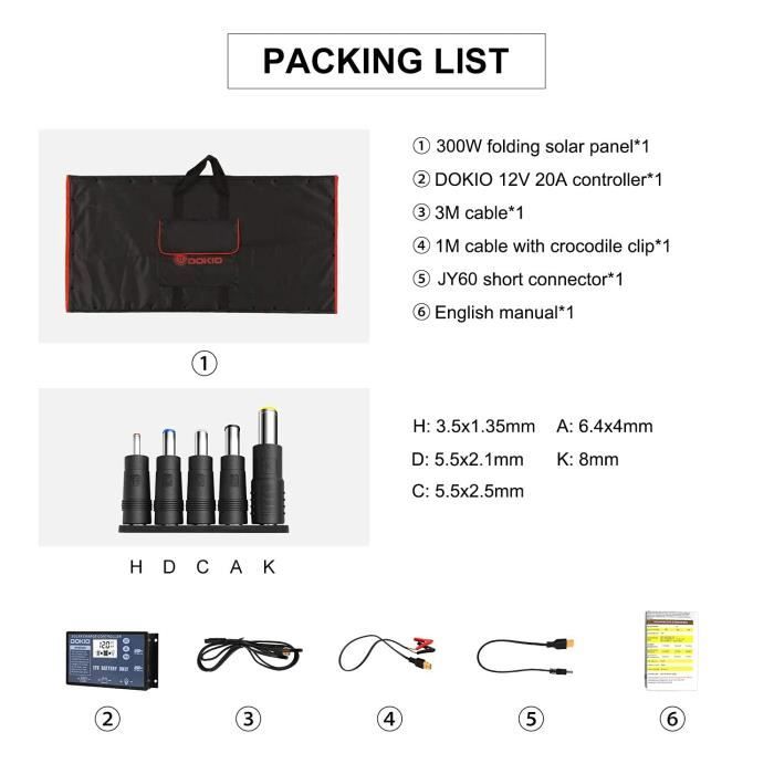 DOKIO 300W Kit FOLDABLE Portable MONOCrystalline Solar Panel with 2 USB Ports For Outdoors A18