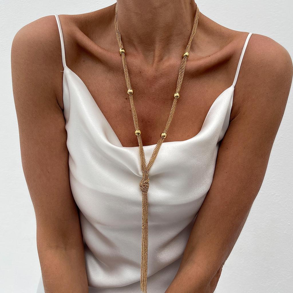 Europe and America, Long Fringed Snake Bone Chain, Neck Chain Necklace, Cold Wind Plain Chain Knotted Necklace
