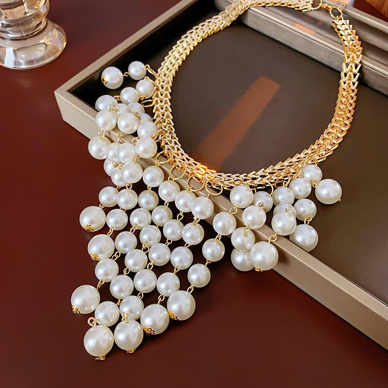 Female Personality Letter Pearl Tassel Necklace