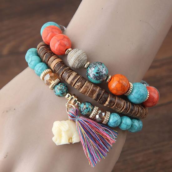 

3 шт./компл. богемный женский браслет с кисточкой и слоном, чешские камни, браслет из бисера, подарок