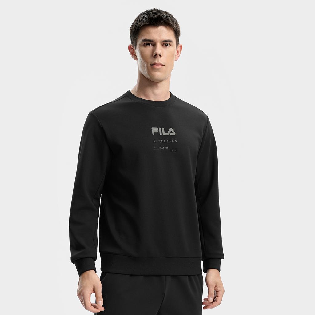 Fila Fitness Series Classic Casual Sports Training Loose Pullover Crewneck Sweatshirt Men Sweatshirt Deep-Black A11M541217FBK