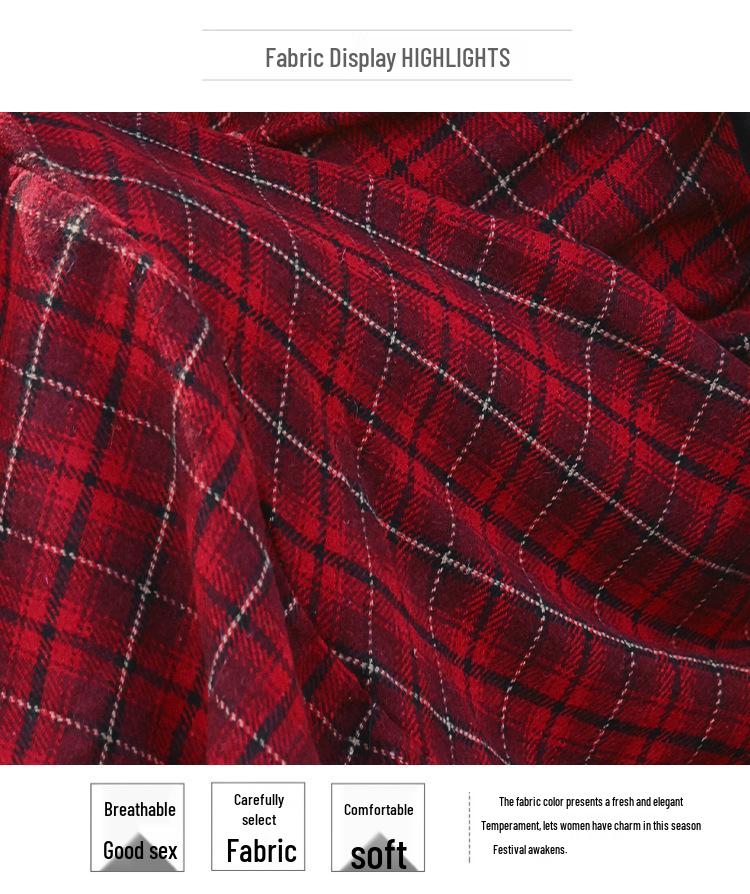 Women's 2026 Spring/Autumn Red Plaid Sweet Age-Reducing Long Dress - Two-Piece Effect